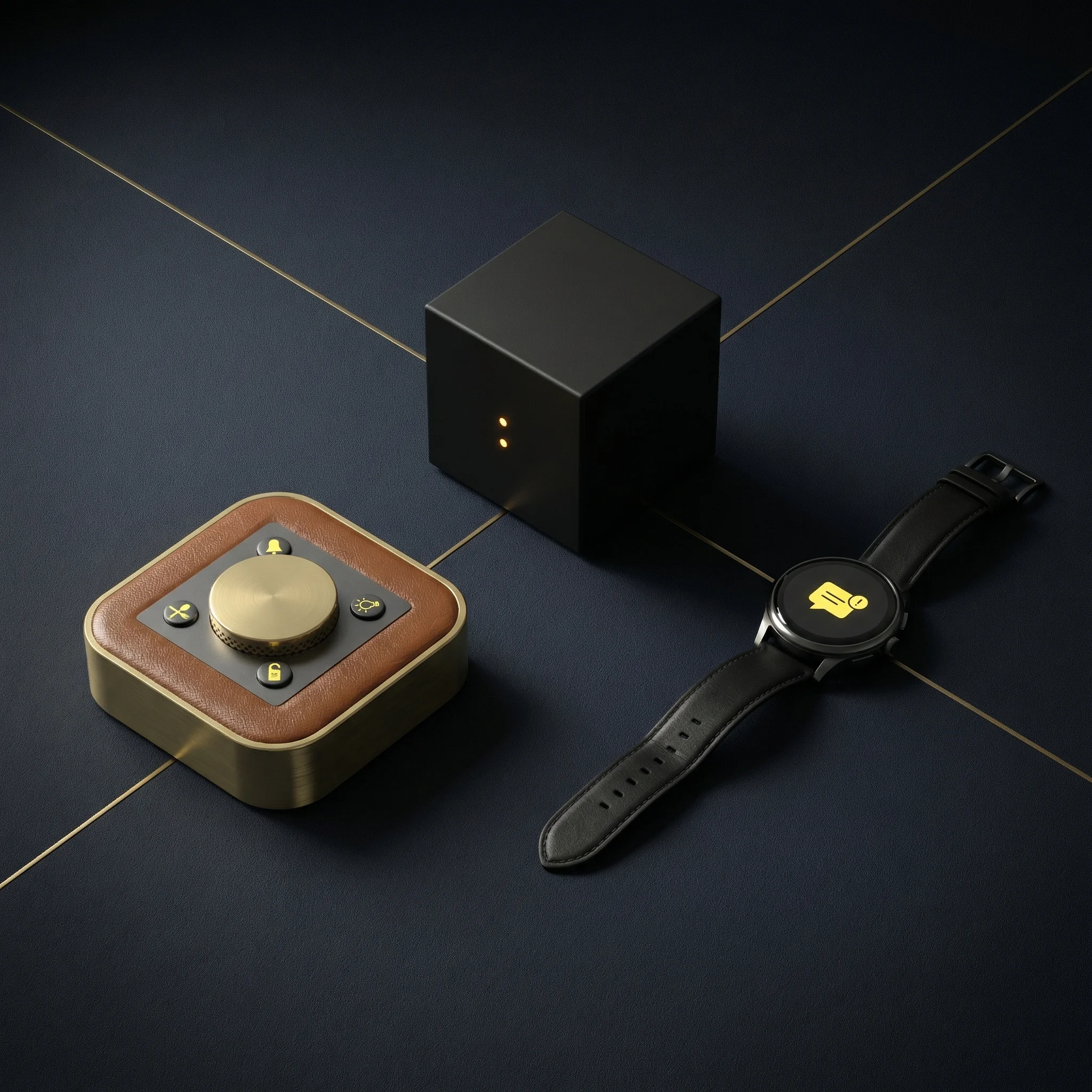 OBEDIO crew call system ecosystem - smart button, server, and smartwatch working together on a superyacht