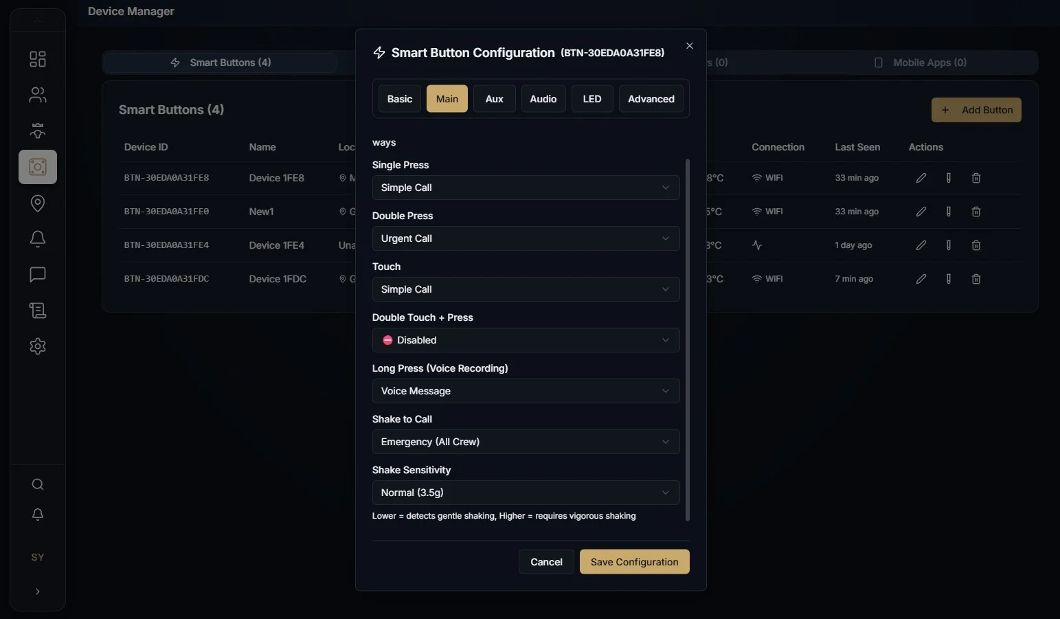 OBEDIO SmartButton Configuration - press actions, voice, shake settings