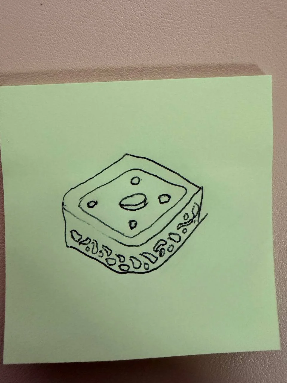 Hand-drawn sketch of OBEDIO SmartButton on a post-it note