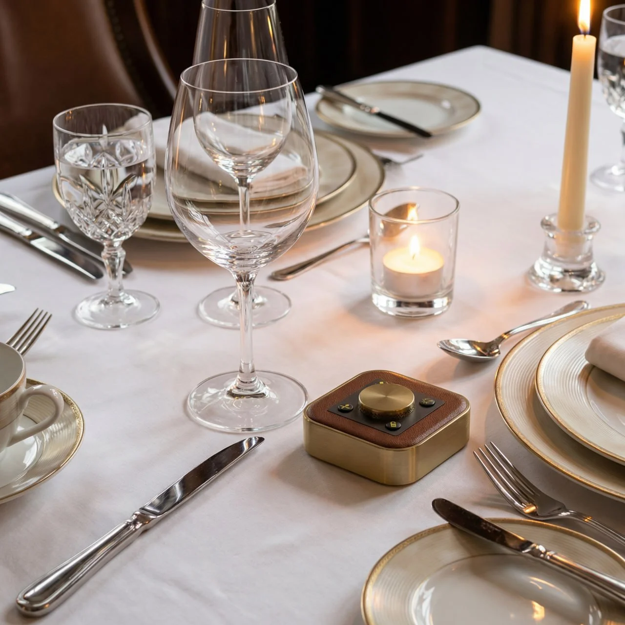 OBEDIO SmartButton on formal yacht dining table